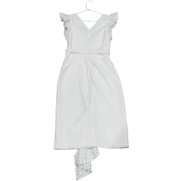 PATBO romantic ruffle sleeve Belted Eyelet Midi Dress In White sz 4 - Picture 11 of 14